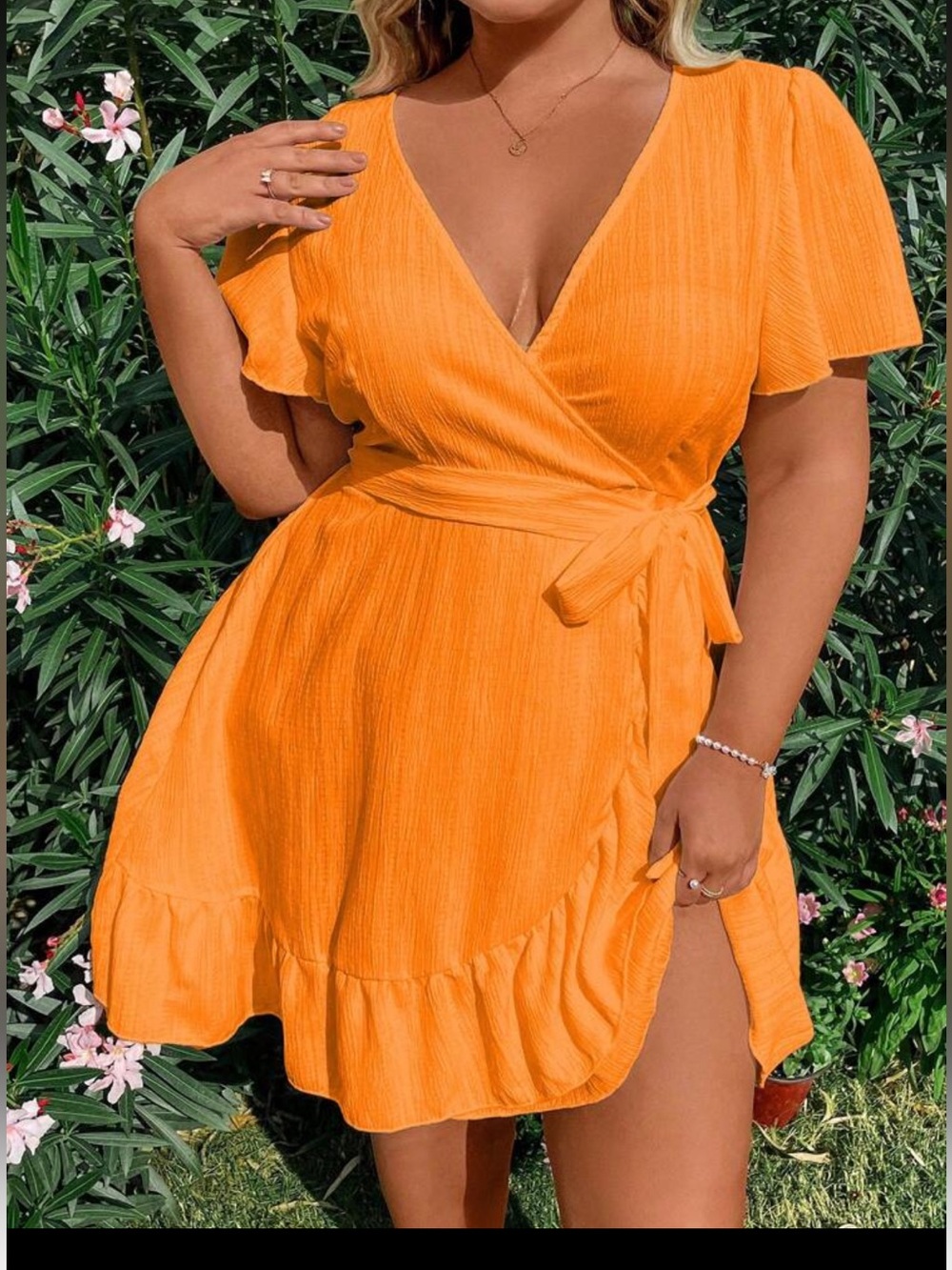 Orange Wrap Ruffle Mini Dress - 0XL